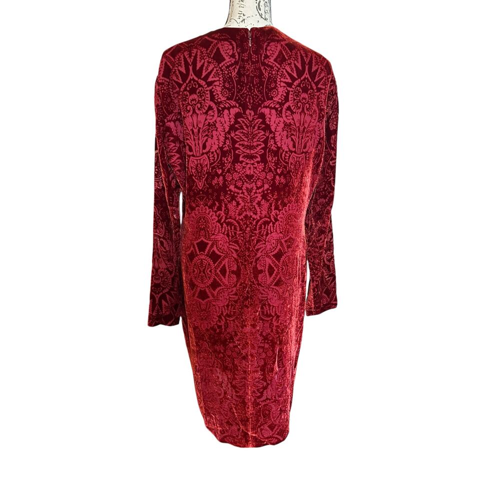 *SOLD* Linda Allard Ellen Tracy Red Silk Burnout Velvet Cocktail Dress Size 12 - Picture 4 of 9